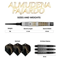 Mission Almudena Fajardo Ayuso Darts - Soft Tip - 95% Tungsten - Gold PVD Milled Silver -Dart Shop ALMUDENAFAJARDO SOFTTIPDART4