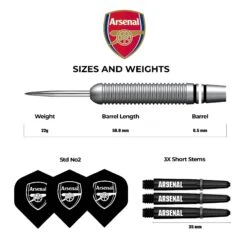 Arsenal FC Darts - Steel Tip Brass - Official Licensed - The Gunners - 22g -Dart Shop Arsenal FC Darts Steel Tip Brass D1417 22g 4
