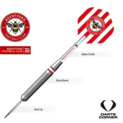 Brentford FC - Official Licensed - The Bees - Steel Tip Darts - Brass - 22g -Dart Shop Brentford FC Darts Steel Tip Brass 3