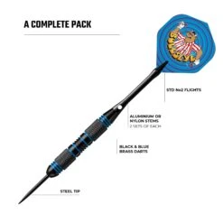 Bullseye Darts - Steel Tip Brass Gift Set - 2 Sets Darts - Bully Design - 24g -Dart Shop Bullseyedartpacklisting2