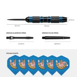Bullseye Darts - Steel Tip Brass Gift Set - 2 Sets Darts - Bully Design - 24g -Dart Shop Bullseyedartpacklisting4