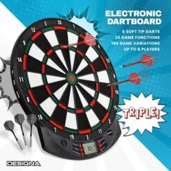 Designa Electronic Soft Tip Dartboard - With 6 Darts - Upto 8 Players -Dart Shop DB906 4