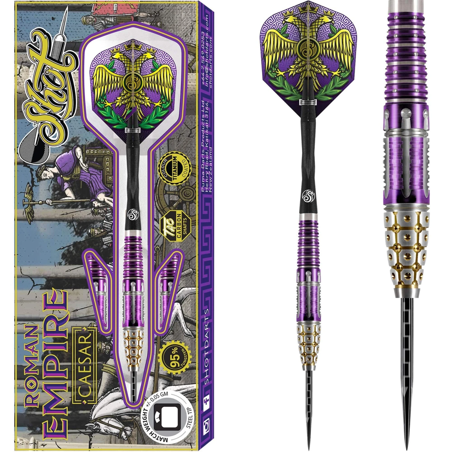 Shot Roman Empire Caesar Darts - Steel Tip - Purple & Gold 1 Shot Roman Empire Caesar Darts - Steel Tip - Purple & Gold