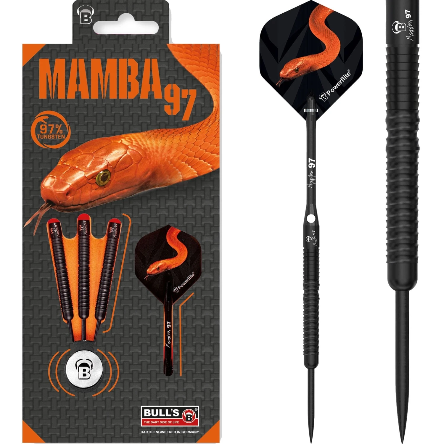 BULL'S Mamba 97 Darts - Steel Tip - M6 - Black Titanium 1 BULL'S Mamba 97 Darts - Steel Tip - M6 - Black Titanium