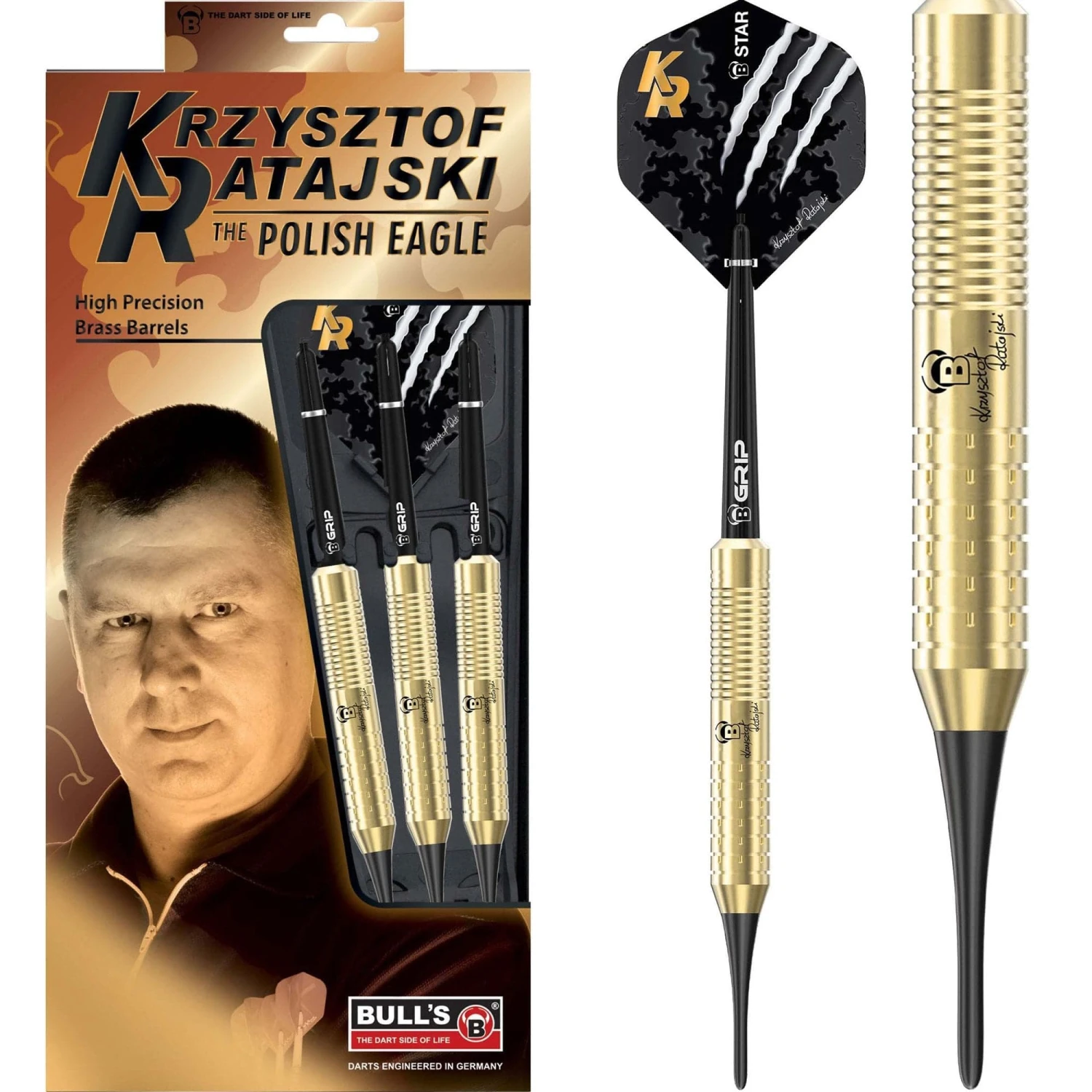 BULL'S Krzysztof Ratajski Darts - Soft Tip - The Polish Eagle - Brass - Gold 1 BULL'S Krzysztof Ratajski Darts - Soft Tip - The Polish Eagle - Brass - Gold