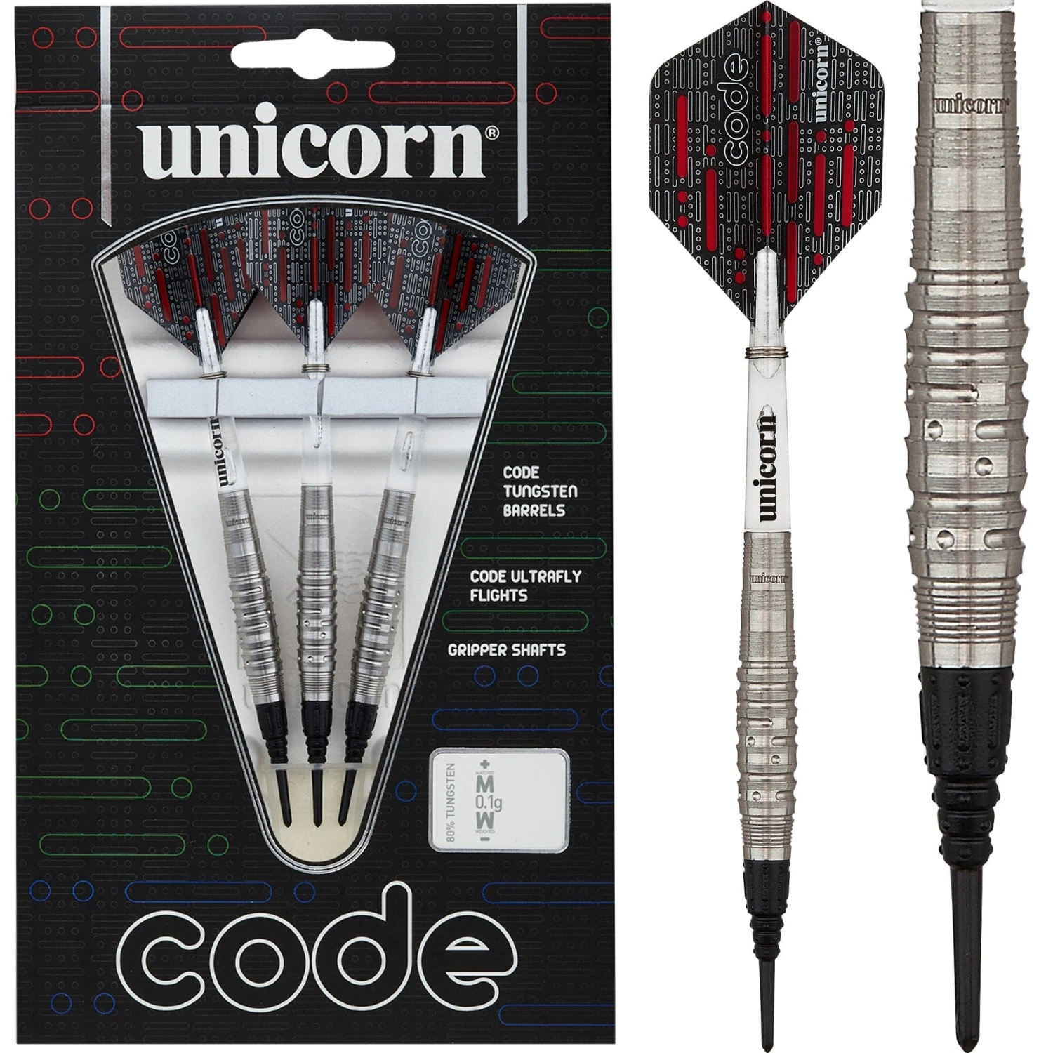 *Unicorn Code Darts - Soft Tip - Code Grip Pattern - Red 1 *Unicorn Code Darts - Soft Tip - Code Grip Pattern - Red