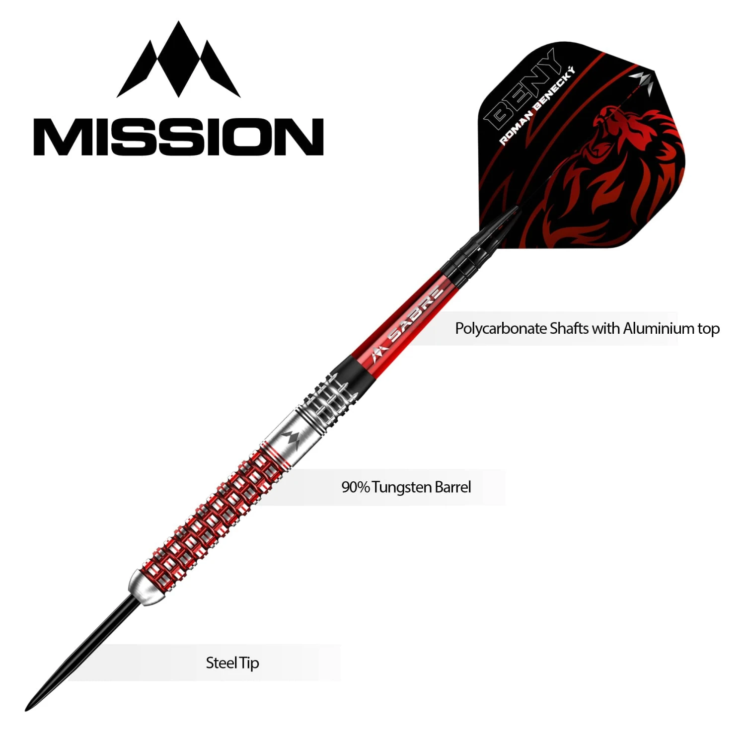 Mission Roman Benecky Darts - Steel Tip - Black & Red 5 Mission Roman Benecky Darts - Steel Tip - Black & Red - Image 5