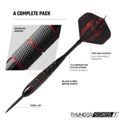 Darts Corner - Thunder Series 1 - Steel Tip Brass - 2 Sets Darts - M1 - Black & Red - 22g -Dart Shop X1065 4