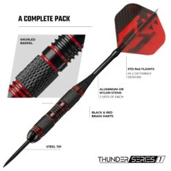Darts Corner - Thunder Series 1 - Steel Tip Brass - 2 Sets Darts - M2 - Black & Red - 24g -Dart Shop X1066 4