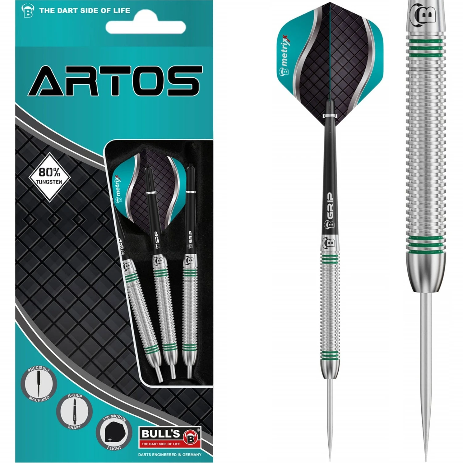 BULL'S Artos AR1 Darts - Steel Tip - 80% Tungsten - Mint Green 1 BULL'S Artos AR1 Darts - Steel Tip - 80% Tungsten - Mint Green