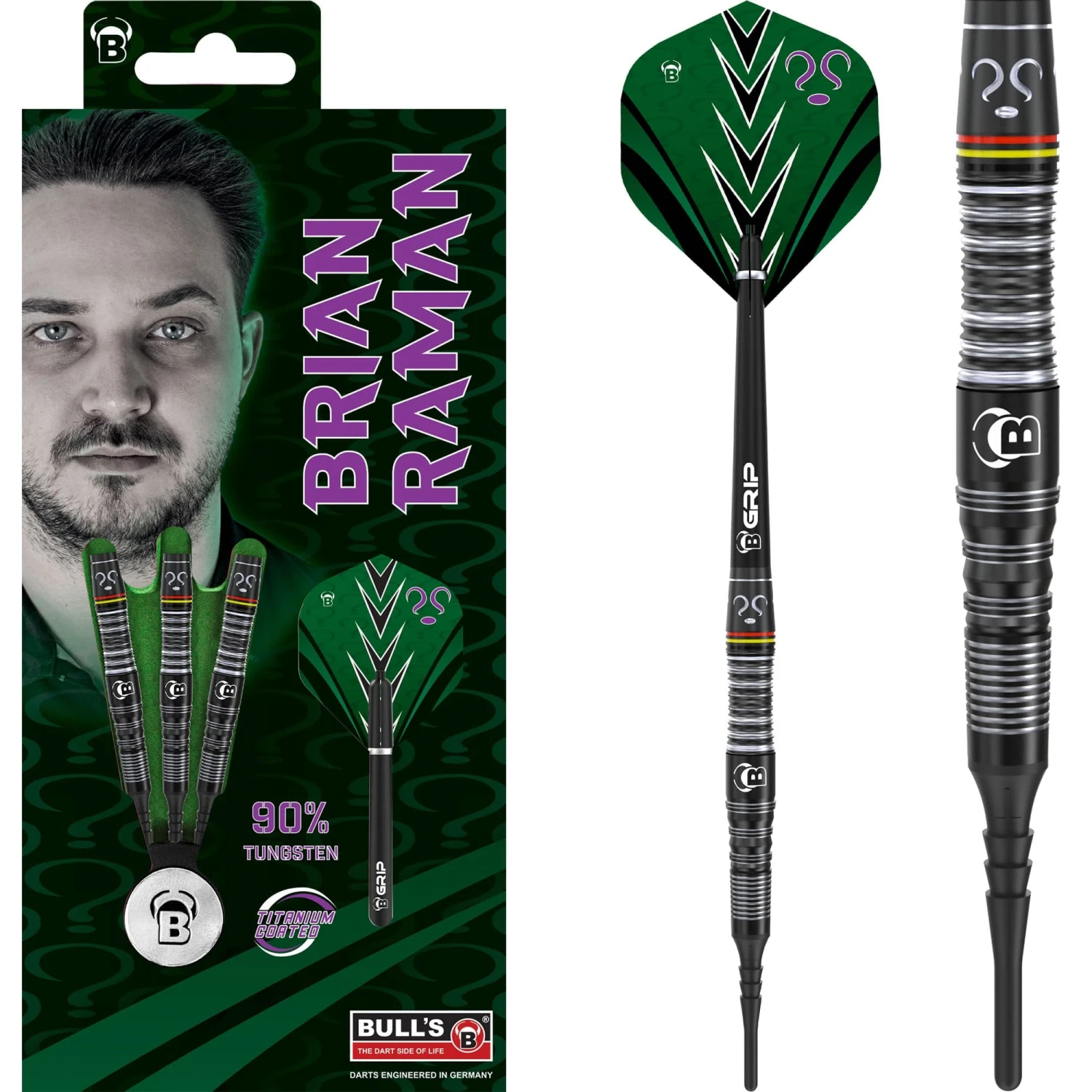 BULL'S Brian Raman Darts - Soft Tip - 90% Tungsten - Black Titanium 1 BULL'S Brian Raman Darts - Soft Tip - 90% Tungsten - Black Titanium