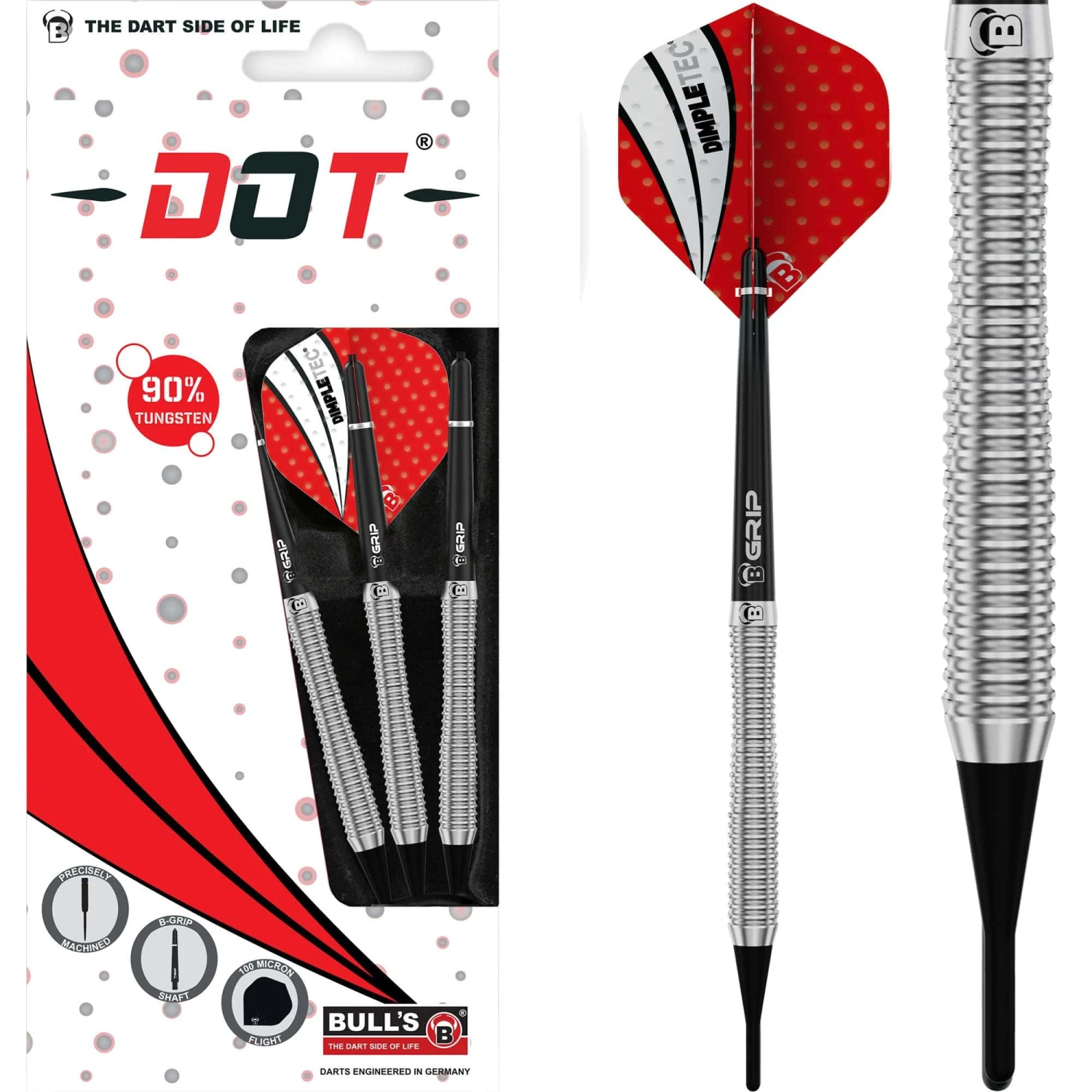 BULL'S Dot D2 Darts - Soft Tip - 90% Tungsten - Full Ring 1 BULL'S Dot D2 Darts - Soft Tip - 90% Tungsten - Full Ring