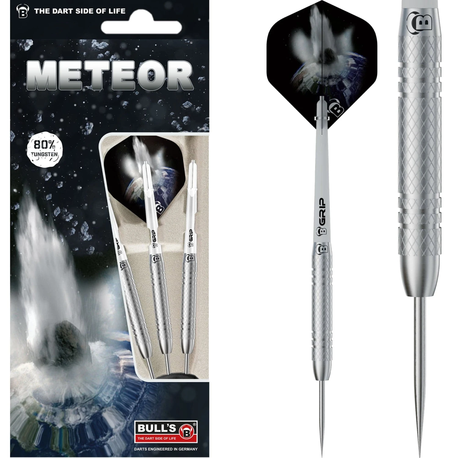 BULL'S Meteor Darts - Steel Tip - 80% Tungsten - MT8 - Fine Knurl 1 BULL'S Meteor Darts - Steel Tip - 80% Tungsten - MT8 - Fine Knurl