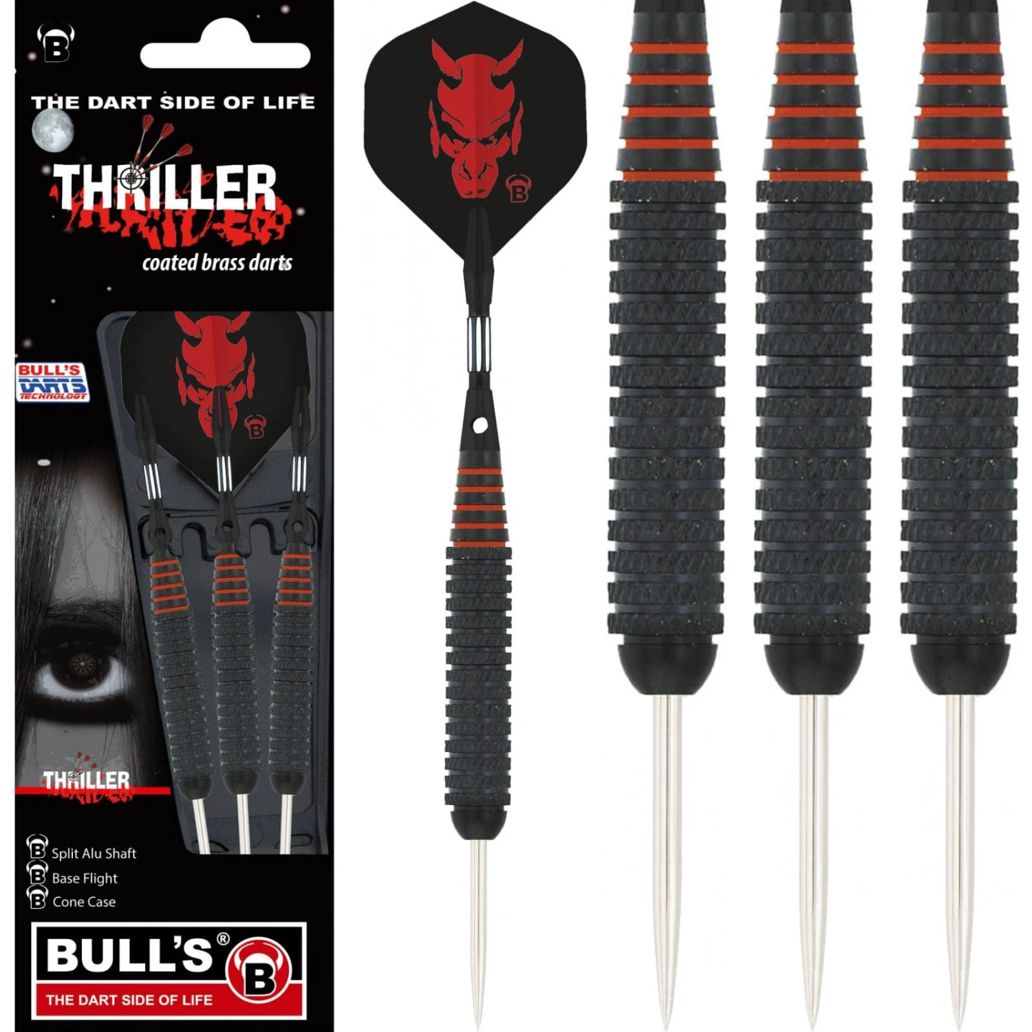BULL'S Thriller Darts - Steel Tip - Black Brass - Red Knurled 1 BULL'S Thriller Darts - Steel Tip - Black Brass - Red Knurled