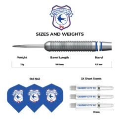 Cardiff City FC - Official Licensed - Steel Tip Darts - Brass - 22g -Dart Shop cardiff fc darts steel tip brass d1441 4