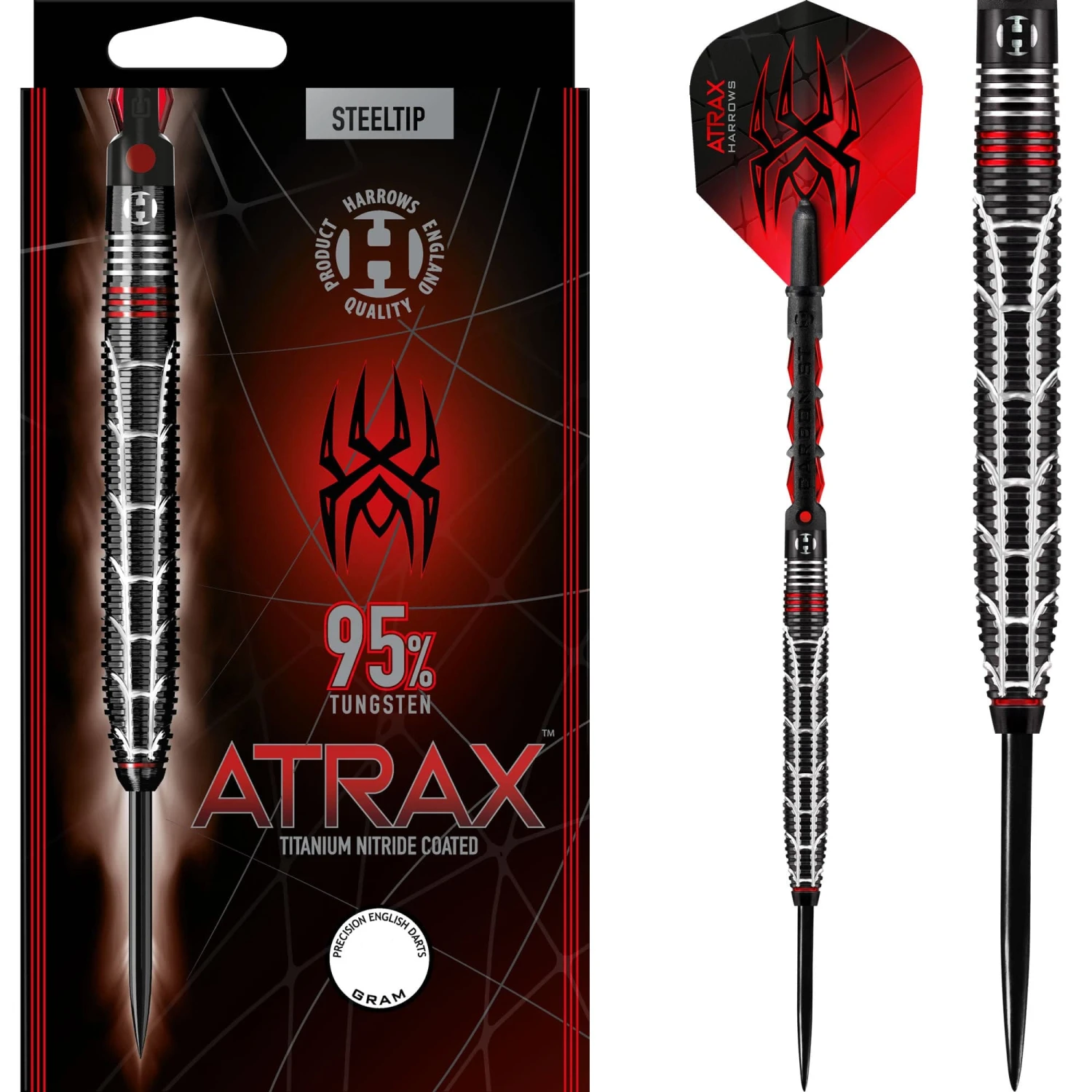 Harrows Atrax Darts - Steel Tip - 95% - Black Titanium 1 Harrows Atrax Darts - Steel Tip - 95% - Black Titanium