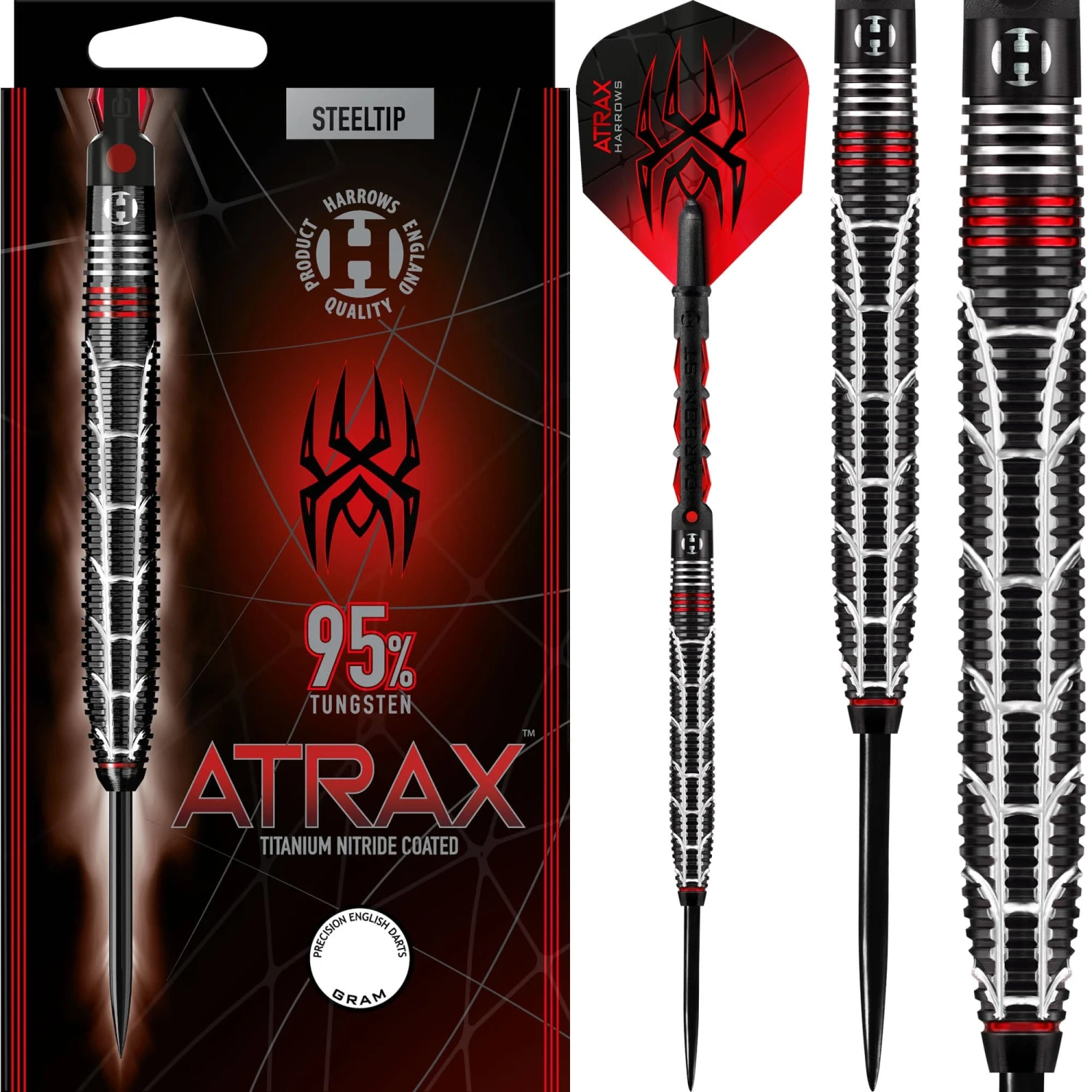 Harrows Atrax Darts - Steel Tip - 95% - Black Titanium 2 Harrows Atrax Darts - Steel Tip - 95% - Black Titanium - Image 2