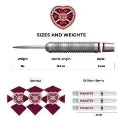Heart Of Midlothian FC - Official Licensed - Hearts - Steel Tip Darts - Brass - 22g -Dart Shop hearts fc steel tip darts brass d1439 4