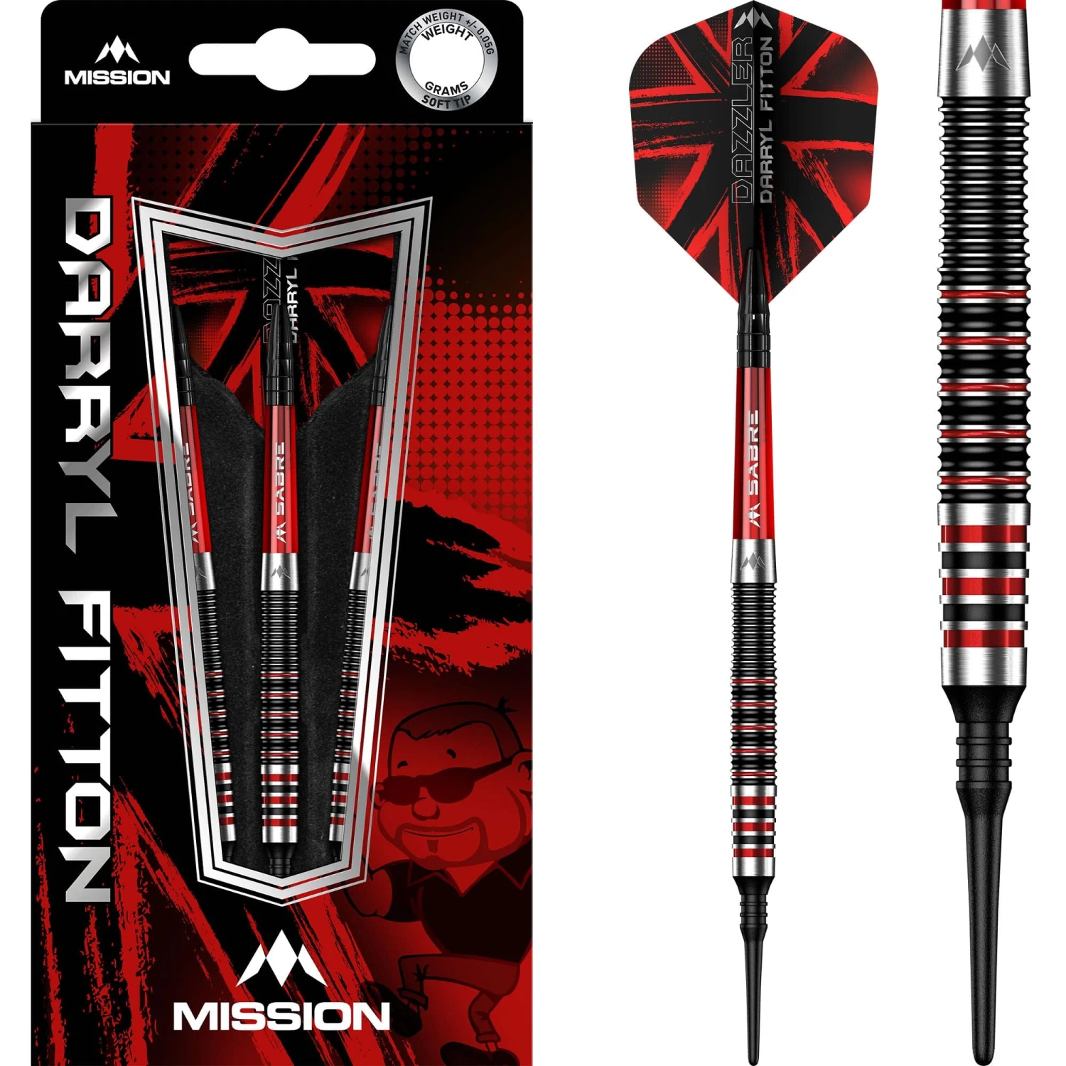 Mission Darryl Fitton Darts - Soft Tip - Electro Black & Red - The Dazzler - 18g 1 Mission Darryl Fitton Darts - Soft Tip - Electro Black & Red - The Dazzler - 18g