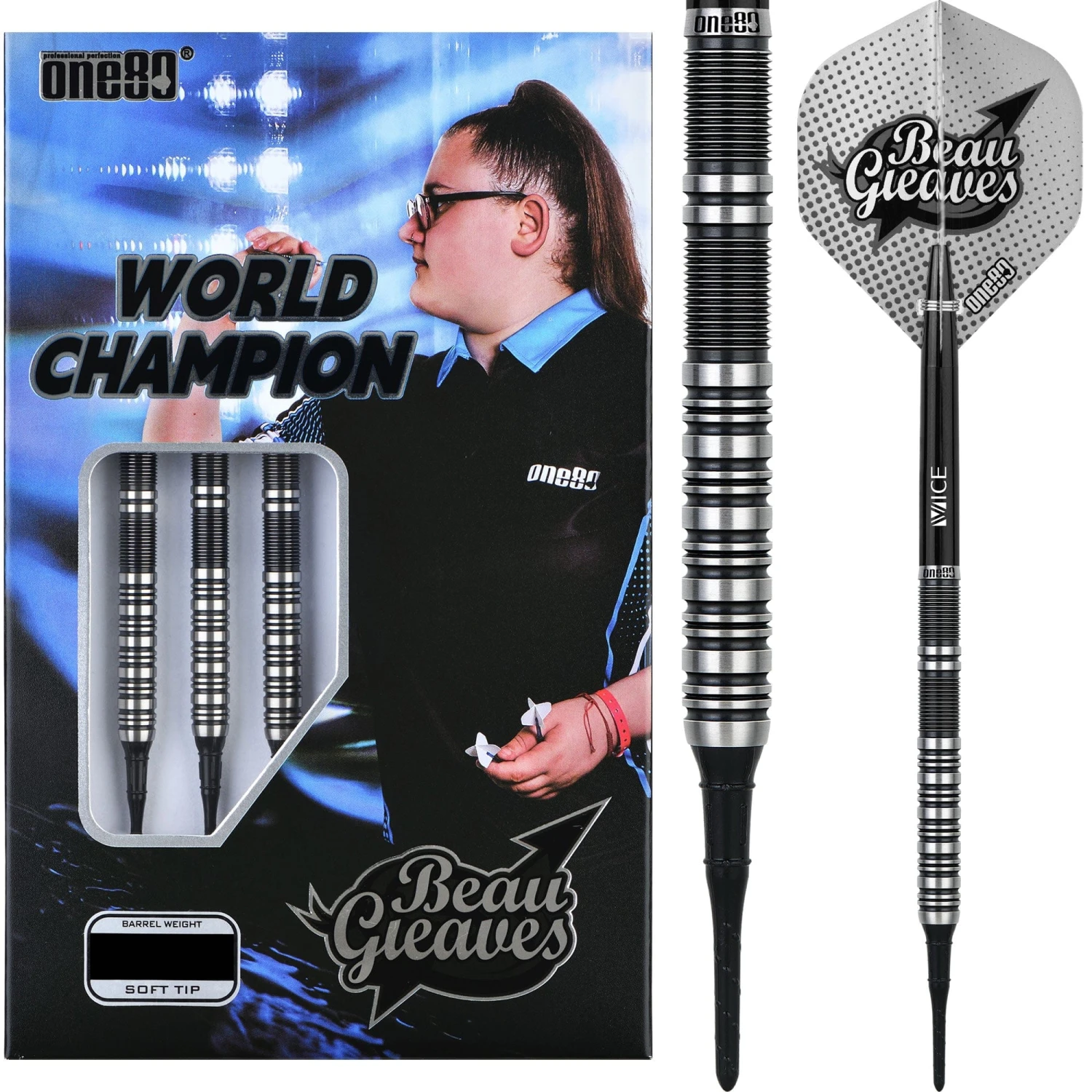 *One80 Beau Greaves Darts - Soft Tip - HD - Black & Silver 1 *One80 Beau Greaves Darts - Soft Tip - HD - Black & Silver