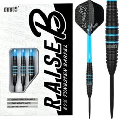 One80 Raise B Darts - Steel Tip - Black - Aqua Blue Rings
