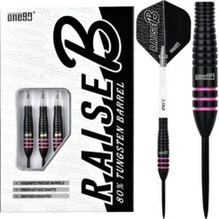One80 Raise B Darts - Steel Tip - Black - Pink Rings