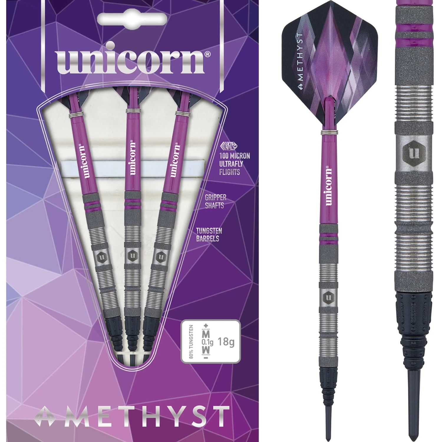 Unicorn Amethyst Darts - Soft Tip - Utech - Style 1 - Sandblasted 1 Unicorn Amethyst Darts - Soft Tip - Utech - Style 1 - Sandblasted