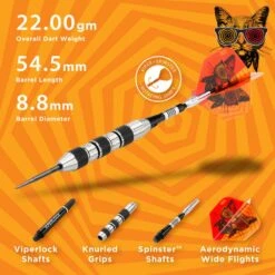 Viper The Freak Darts - Steel Tip - Nickel Silver - With Spinster Shafts - F1 - Black Tri-Knurl -Dart Shop viper 22 1702 22 the freak f1 6